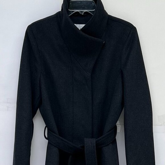 Cole Haan Signature Wool-Blend Wrap Coat in Charcoal Size L - Picture 4 of 12